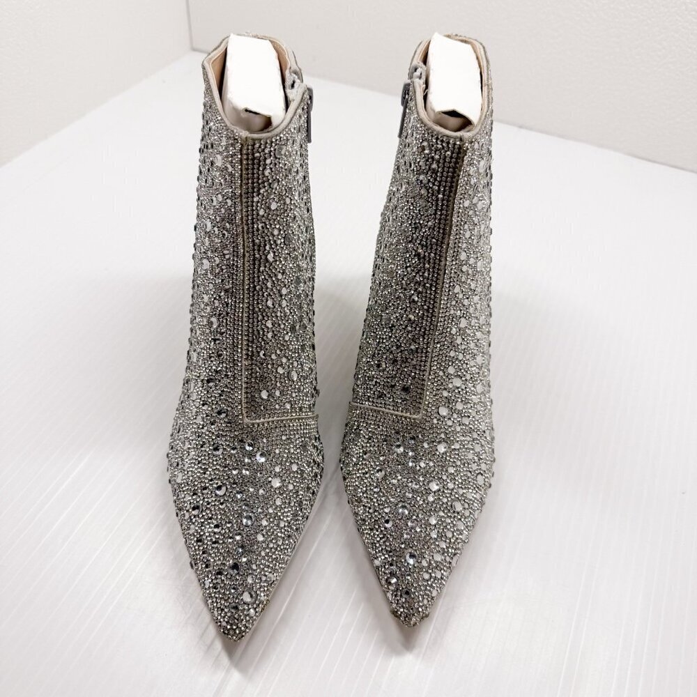 Abound Silver Rhinestone Ankle Boots 7M Sparkle Glitter Pointed Toe Party Heels - Picture 4 of 13